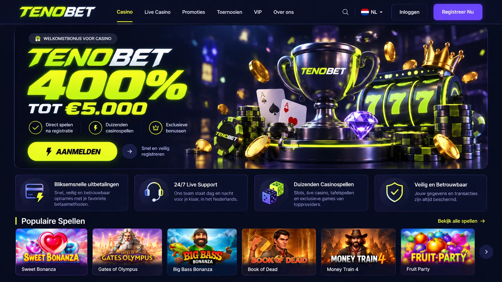TenoBet Casino Nederland: Gokkasten, Live Casino en Bonussen image 1