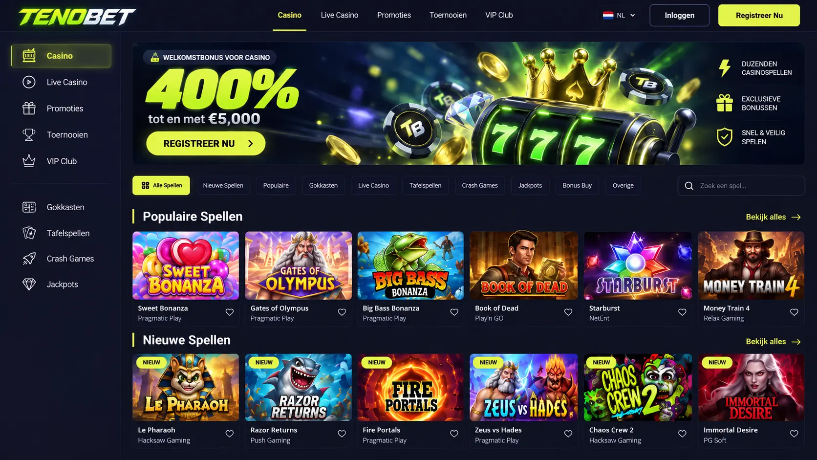 TenoBet Casino Nederland: Gokkasten, Live Casino en Bonussen image 3